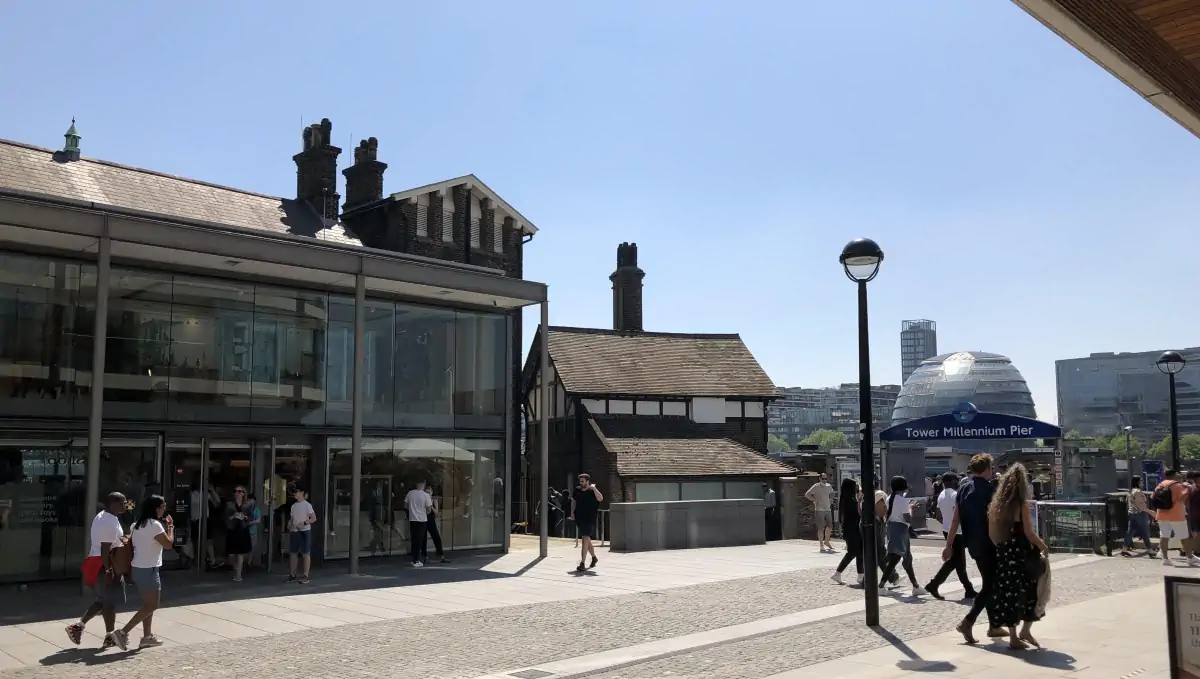 Tower Millennium Pier served by River Bus and right at the entrance to the Tower of London