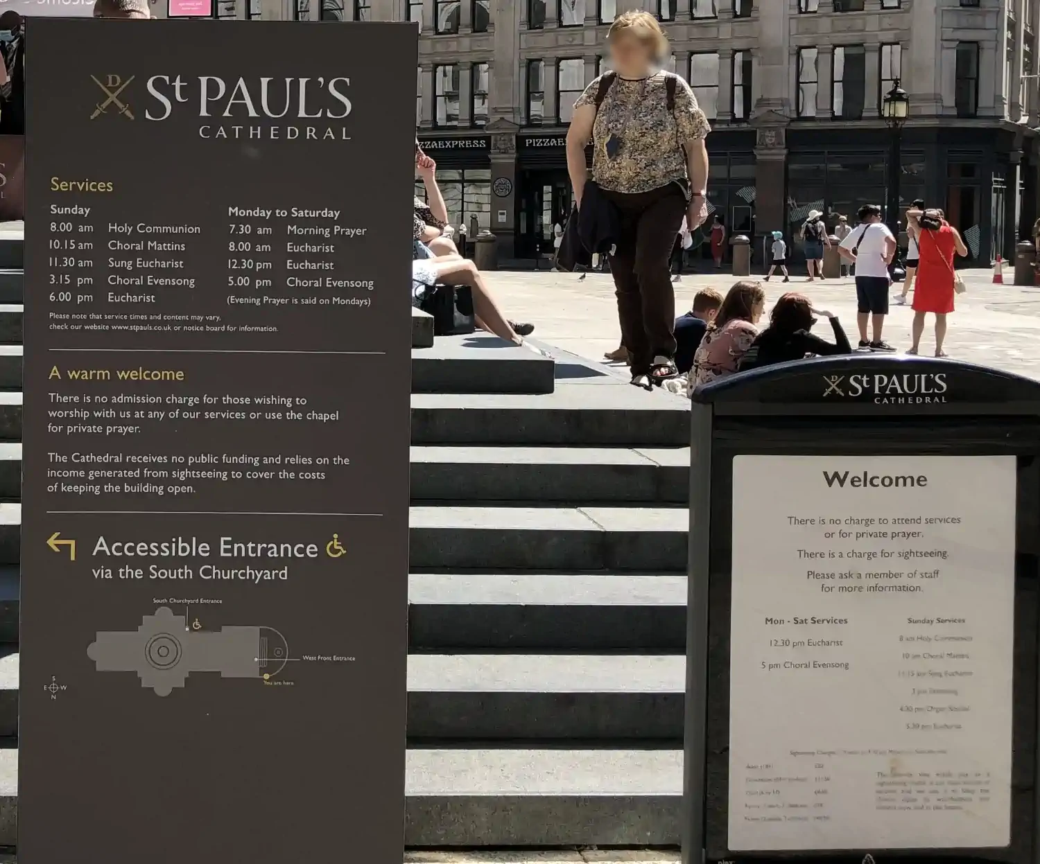 St. Paul's Cathedral entrance notices opening times