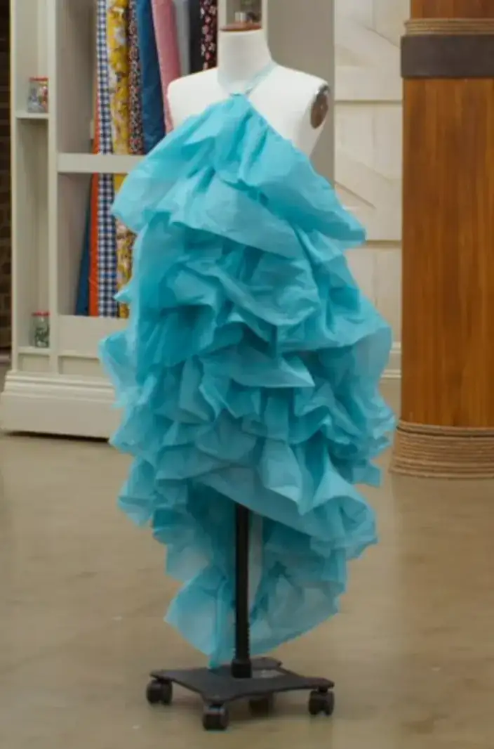 Dress with ruffles made from a parachute