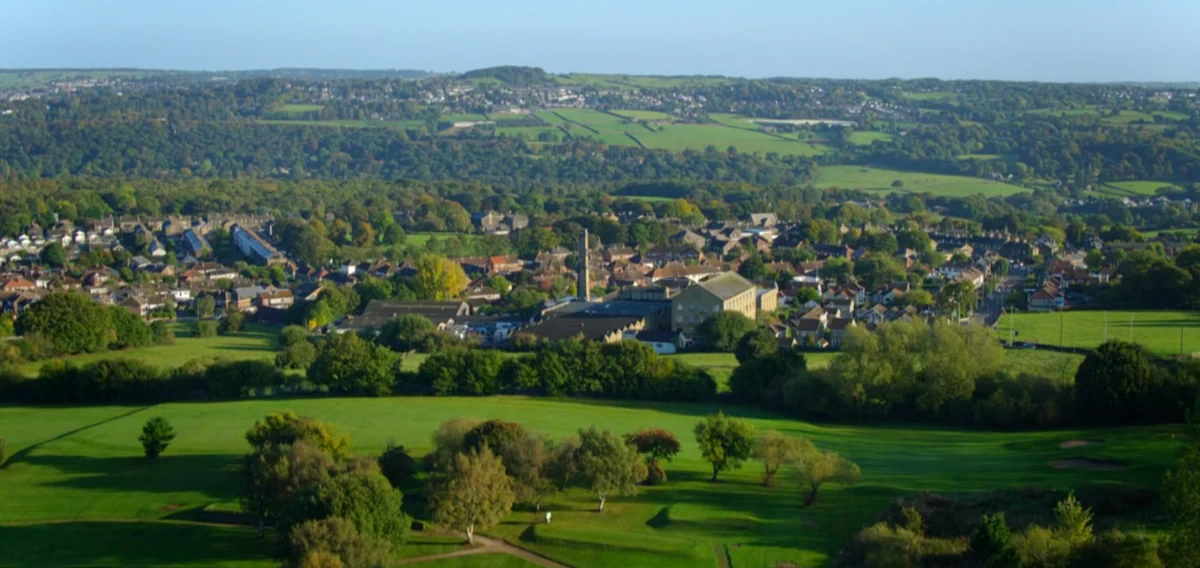 Aerial image of Sunny Bank Mills, venue for The Great British Sewing Bee Season Eight