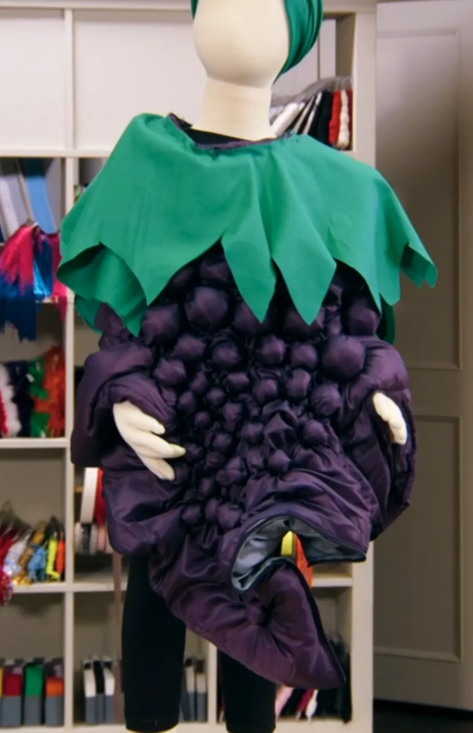 Fancy dress - sleeping bag transformed into a bunch of grapes