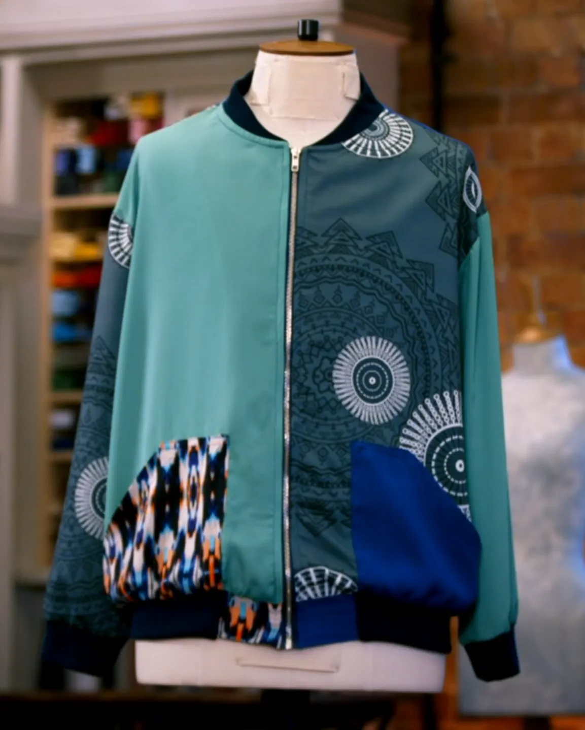 Man's bomber jacket made from recycled garments, by Mark