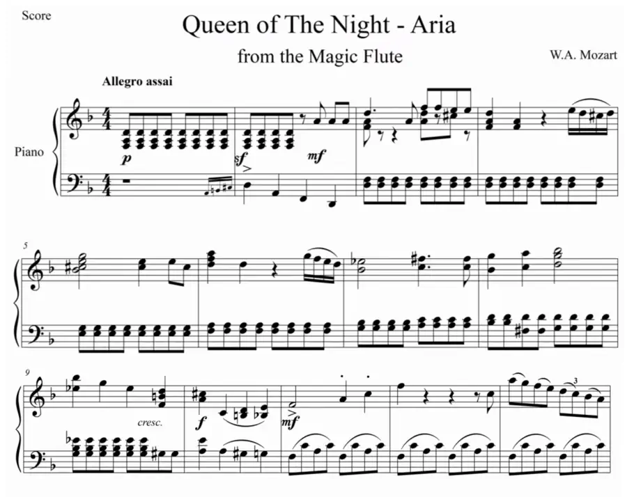Opening bars of The Queen of the Night aria from The Magic Flute