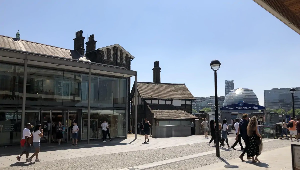 Tower Millennium Pier and Tower of London shop, May 2021